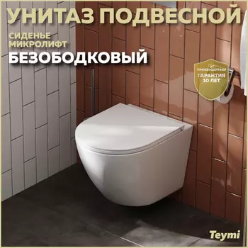Унитаз подвесной Teymi Lina T40102 белый глянец, с сиденьем микролифт