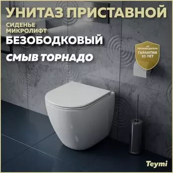 Унитаз приставной Teymi LIna T40104 белый глянец, с сиденьем микролифт