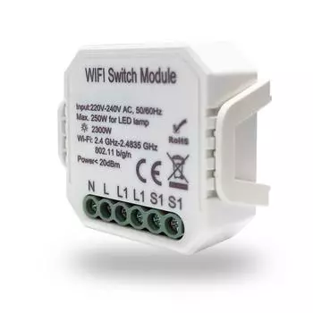 Wi-Fi реле-выключатель одноканальное Denkirs 1x2300Вт/250Вт для LED RL1001-SM