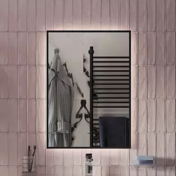 Зеркало DIWO Элиста 50 черное, с подсветкой светодиодной, прямоугольное, настенное, российское