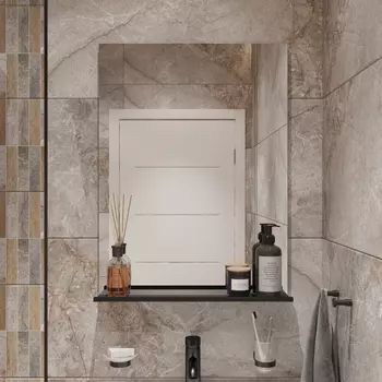 Зеркало DIWO Смоленск 60 с полкой, черное, в стиле лофт, прямоугольное