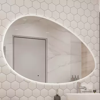 Зеркало STWORKI Скаген 120 с подсветкой, белое, инфракрасное управление, овальное, большое