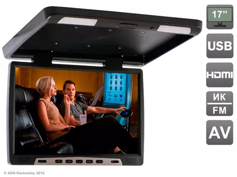 Автомобильный потолочный монитор 17,3" Avel AVS117 (черный) (+ Антисептик-спрей для рук в подарок!)