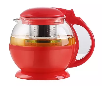 Чайник заварочный TECO TC-304 из стекла и пластика 650 мл с ситом из нержавеющей стали, красный и зеленый