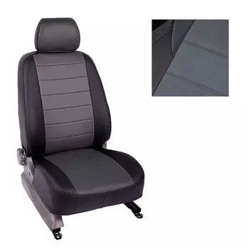 Чехлы из экокожи для Mitsubishi Pajero Sport II 2008-2013 (серо-черные, 93674) (+ Антисептик-спрей для рук в подарок!)