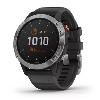 Garmin Fenix 6 Solar серебристый с черным ремешком