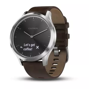 Garmin Vivomove HR серебряные с темно-коричневым кожаным ремешком