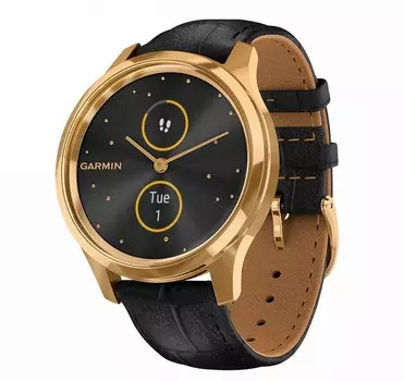Garmin Vivomove Luxe золотистые черные с кожаным ремешком