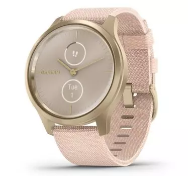 Garmin Vivomove Style светло-золотистый с плетеным нейлоновым розовым ремешком