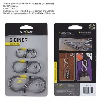 Карабин Nite Ize S-Biner SlideLock, размер 2\3\4, 3шт. Стальной