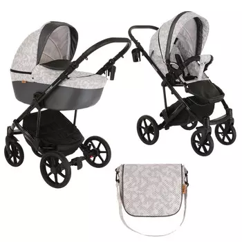 Коляска 2 в 1 Pituso Confort короб + прогулка Хамелеон + Кожа Серая/Plus (+ Защитный чехол СМЕШАРИКИ в подарок!)