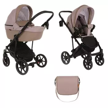 Коляска 2 в 1 Pituso Confort короб + прогулка Капучино + Кожа Капучино/Plus (+ Защитный чехол СМЕШАРИКИ в подарок!)
