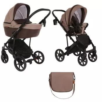 Коляска 2 в 1 Pituso Confort короб + прогулка Капучино + Кожа Мокко/Plus (+ Защитный чехол СМЕШАРИКИ в подарок!)