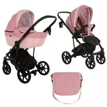 Коляска 2 в 1 Pituso Confort короб + прогулка Пудра + Кожа Пудра металлик/Plus (+ Защитный чехол СМЕШАРИКИ в подарок!)