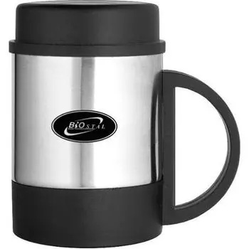 Кружка Biostal (0,37 литра) с пластиковой ручкой и крышкой (+ Антисептик-спрей для рук в подарок!)