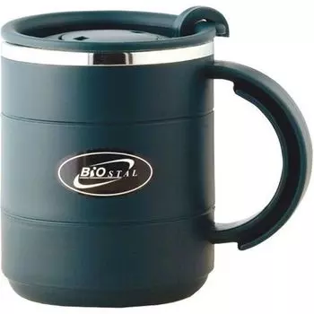 Кружка Biostal (0,4 литра) с крышкой, зеленая (+ Антисептик-спрей для рук в подарок!)