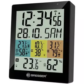 Метеостанция Bresser Temeo Hygro Quadro DLX с тремя датчиками, черная (+ Салфетки из микрофибры в подарок)