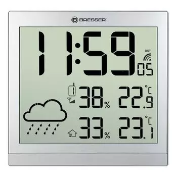 Метеостанция (настенные часы) Bresser TemeoTrend JC LCD с радиоуправлением, серебристая