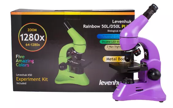 Микроскоп Levenhuk Rainbow 50L PLUS Amethyst\Аметист (+ Книга «Невидимый мир» в подарок!)