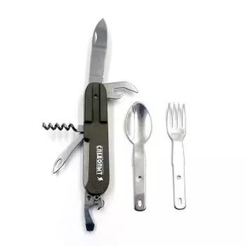 Мультитул "СЛЕДОПЫТ", 5 предметов (+ложка, вилка), в чехле, на блистере