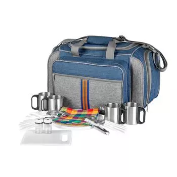 Набор для пикника на 4 персоны синий/серый (HS-605(4)BG) Helios (+ Антисептик-спрей для рук в подарок!)