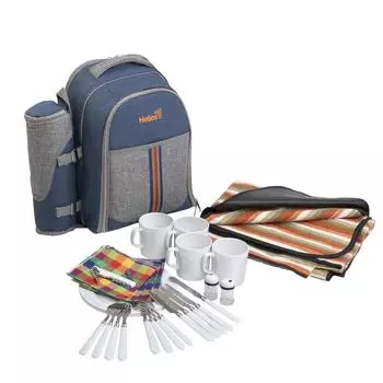 Набор для пикника на 4 персоны синий/серый (HS-904 (4)) Helios (+ Антисептик-спрей для рук в подарок!)
