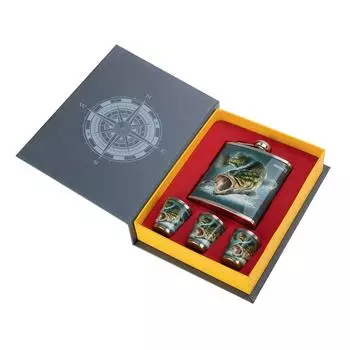 Набор Книга Рыбака (фляжка 210мл + 3 стопки) (HS-KR-F-A20) Helios (+ Антисептик-спрей для рук в подарок!)