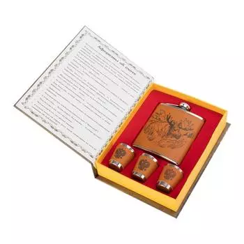 Набор Записки охотника (фляжка 210 мл + 3 стопки) (HS-GT-TZ166) Helios (+ Антисептик-спрей для рук в подарок!)