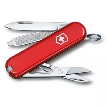 Нож-брелок Victorinox Classic, 58 мм, 7 функций, красный карт. коробка (+ Антисептик-спрей для рук в подарок!)