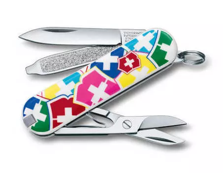 Нож-брелок Victorinox Classic, 58 мм, 7 функций, "VX Colors" (+ Антисептик-спрей для рук в подарок!)