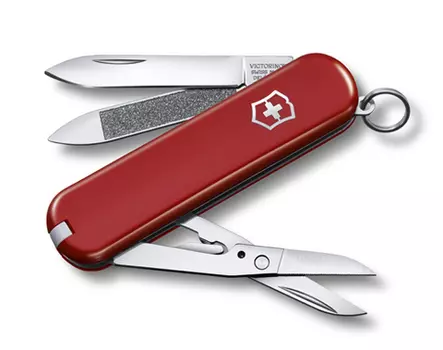 Нож-брелок Victorinox Classic Executive 81, 65 мм, 7 функций, красный (+ Антисептик-спрей для рук в подарок!)