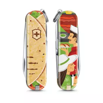 Нож-брелок Victorinox Classic LE 2019, 58 мм, 7 функций, "Mexican Tacos" (+ Антисептик-спрей для рук в подарок!)