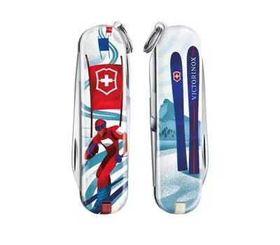 Нож-брелок Victorinox Classic LE 2020, 58 мм, 7 функций, "Ski Race" (+ Антисептик-спрей для рук в подарок!)
