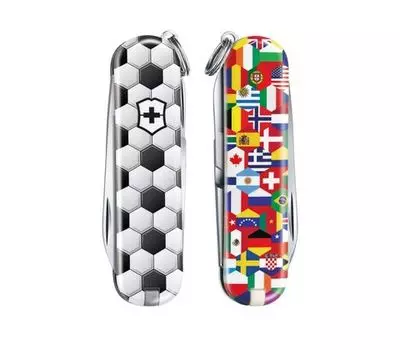 Нож-брелок Victorinox Classic LE 2020, 58 мм, 7 функций, "World Of Soccer" (+ Антисептик-спрей для рук в подарок!)