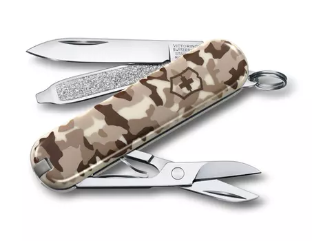 Нож-брелок Victorinox Classic SD, 58 мм, 7 функций, камуфляж (+ Антисептик-спрей для рук в подарок!)