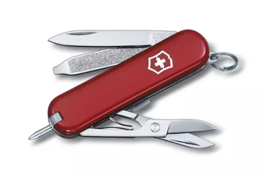 Нож-брелок Victorinox Classic Signature, 58 мм, 7 функций, красный (+ Антисептик-спрей для рук в подарок!)