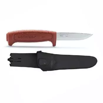 Нож Morakniv Basic углеродистая сталь, пласт. ручка (красный), 12147 (+ Антисептик-спрей для рук в подарок!)