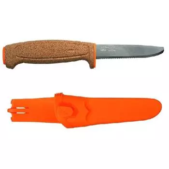 Нож Morakniv Floating Serrated Knife, нержавеющая сталь, пробковая ручка, оранжевый. 13131 (+ Антисептик-спрей для рук в подарок!)
