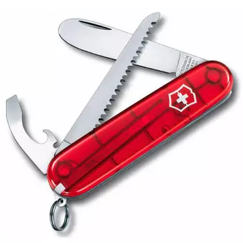 Нож My First Victorinox, 84 мм, 9 функций, полупрозрачный красный (+ Антисептик-спрей для рук в подарок!)