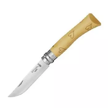 Нож Opinel №7 Nature, нержавеющая сталь, рукоять самшит, гравировка сердца (+ Антисептик-спрей для рук в подарок!)