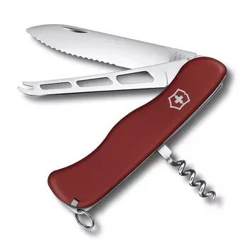 Нож Victorinox Cheese Knife, 111 мм, 6 функций, с фиксатором лезвия, красный (+ Антисептик-спрей для рук в подарок!)