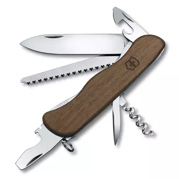 Нож Victorinox Forester, 111 мм, 10 функций, с фиксатором лезвия, деревянная рукоять (+ Антисептик-спрей для рук в подарок!)
