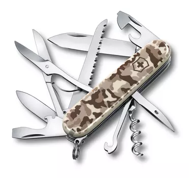 Нож Victorinox Huntsman, 91 мм, 15 функций, бежевый камуфляжный (+ Антисептик-спрей для рук в подарок!)