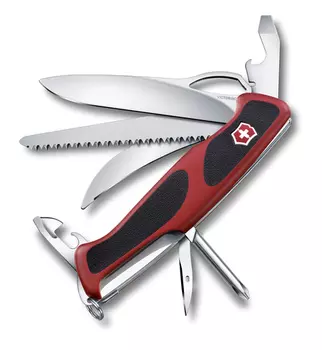 Нож Victorinox RangerGrip 58 Hunter, 130 мм, 13 функций, красный с черным (+ Антисептик-спрей для рук в подарок!)