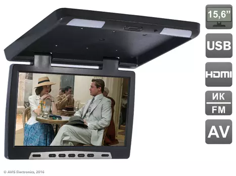 Потолочный автомобильный монитор 15,6" со встроенным медиаплеером AVEL Electronics AVS115 (черный) (+ Антисептик-спрей для рук в подарок!)