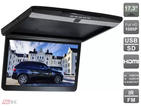 Потолочный монитор 17,3" со встроенным Full HD медиаплеером AVS1717MPP (черный) (+ Антисептик-спрей для рук в подарок!)
