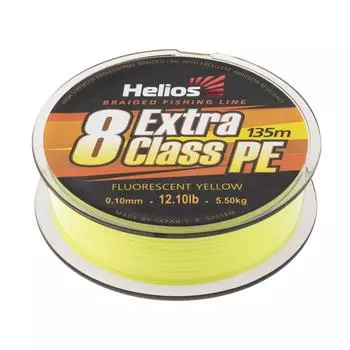 Шнур плетеный EXTRA CLASS 8 PE BRAID Fluorescent Yellow 0,10mm/135 (HS-8PEY-10/135 Y) Helios