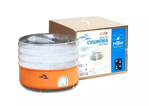 Сушилка для овощей и фруктов Ротор-Дива СШ 007-07, 3 ПРОЗРАЧНЫХ поддона, гофротара
