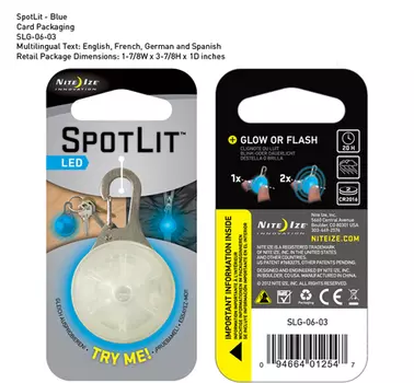 Светящийся брелок с карабином Nite Ize SpotLit синий (+ Антисептик-спрей для рук в подарок!)