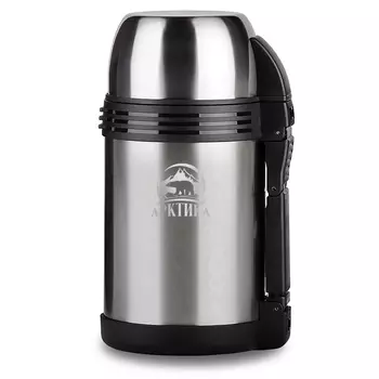 Термос "Арктика" с широким горлом универсальный 205-1000, 1л (нержавеющая сталь, цвет серебристый, горловина 7 см) (+ Антисептик-спрей для рук в подарок!)